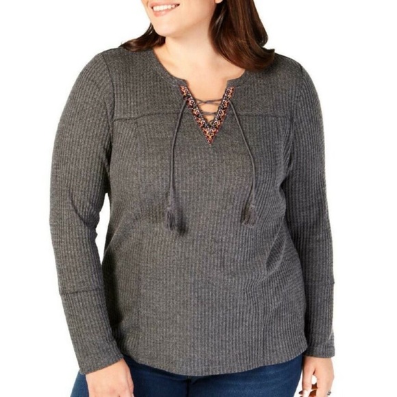 Style & Co. Tops - XXL 1X Style & Co Gray Thermal Boho Top Plus Size